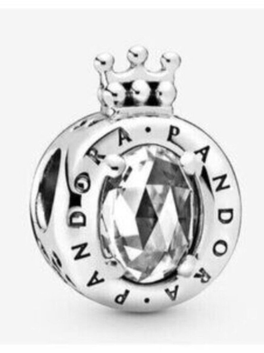 Pandora Sterling Silver Clear Sparkling Crown O Charm For Bracelet S925ALE Silve